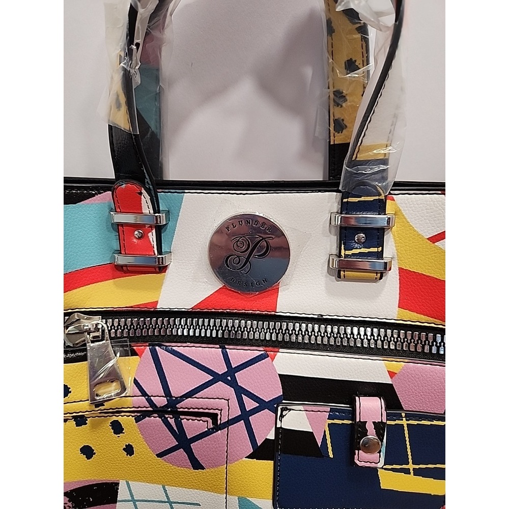 Plunder Colorful Exclusive Palooza Geometric Handbag Tote with Extra Strap - Picture 2 of 6